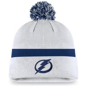 Tampa Bay Lightning White/Blue Authentic Pro Draft Cuffed Knit Hat with Pom