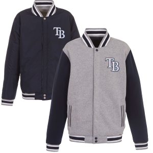 Tampa Bay Rays JH Design Embroidered Reversible Full Snap Fleece Jacket – Gray